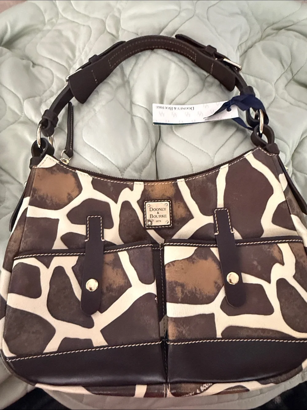 Dooney & Bourke Brown and Cream Giraffe-Print Shoulder Bag